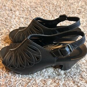 Dansko Clog Sandal Rowena Black Stitched Leather Size 38 NWOB